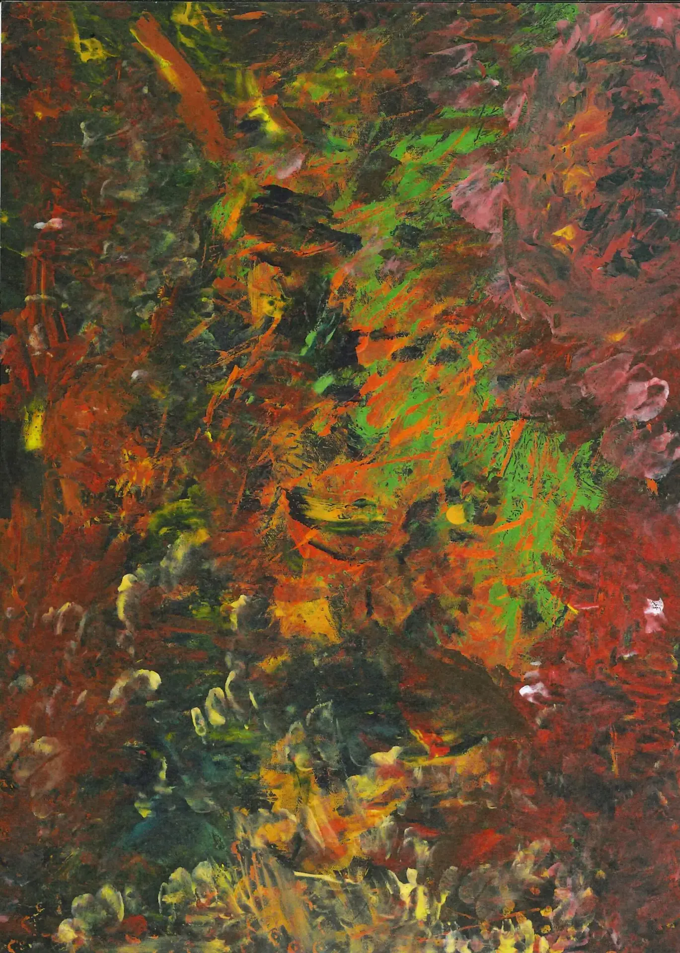 Painting in shades of bronws, greens and yellows