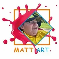 bright paint splat with image of Matthews face