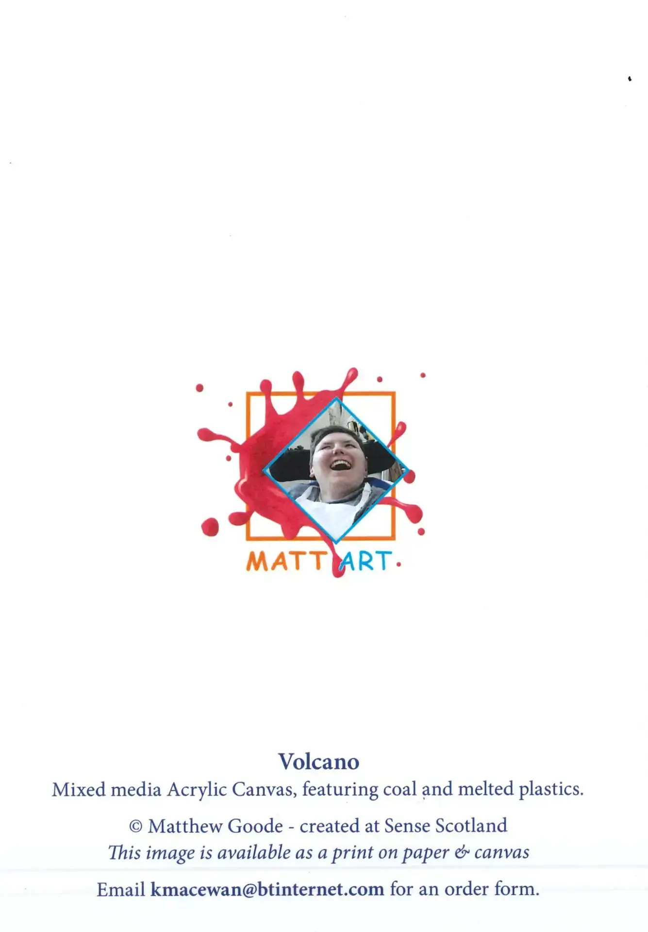 Matt Art " Volcano" Greetings Card - Image 2