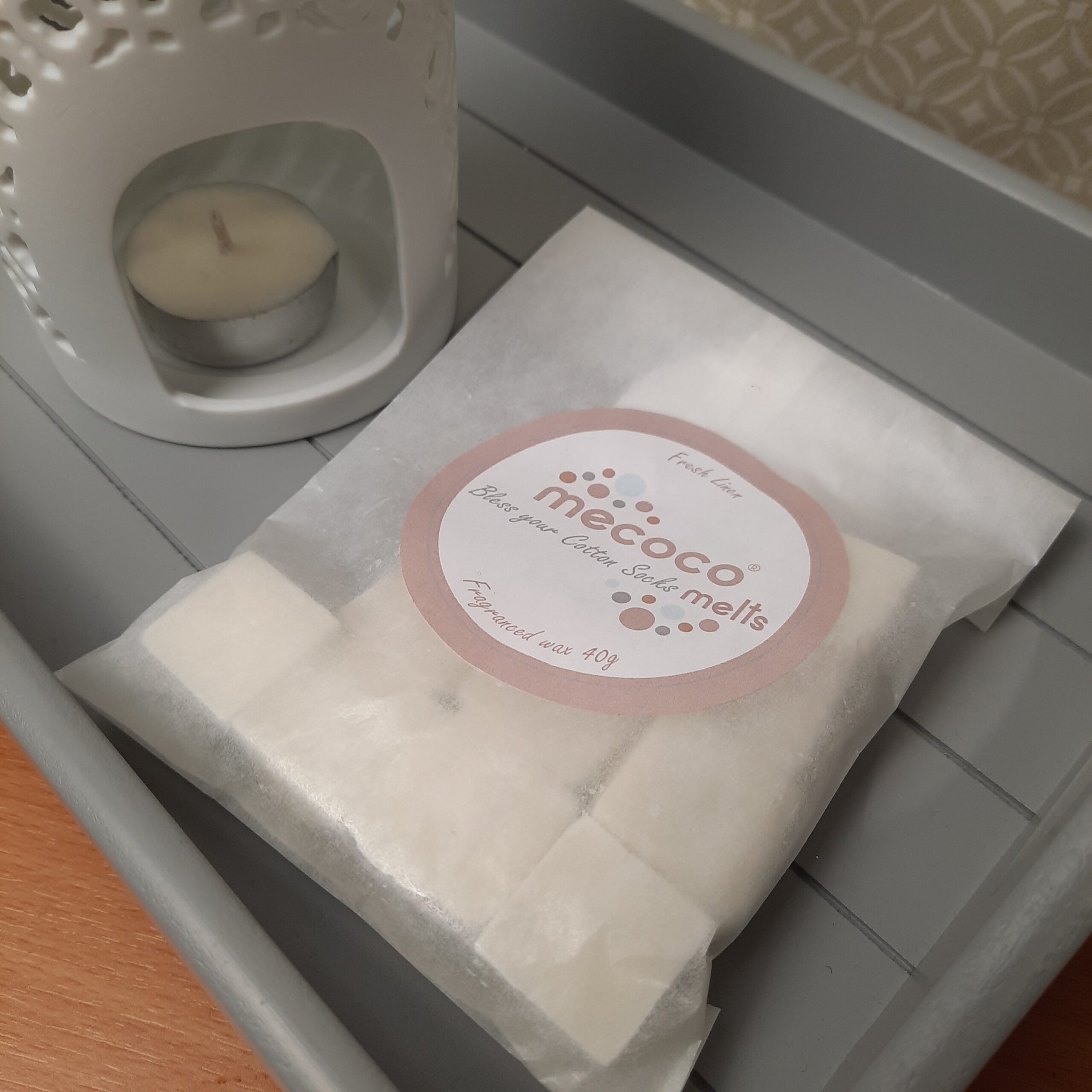 Bless your Cotton Socks / Fresh Linen, Beige Scented Soy Wax Melts refill bag - Image 2