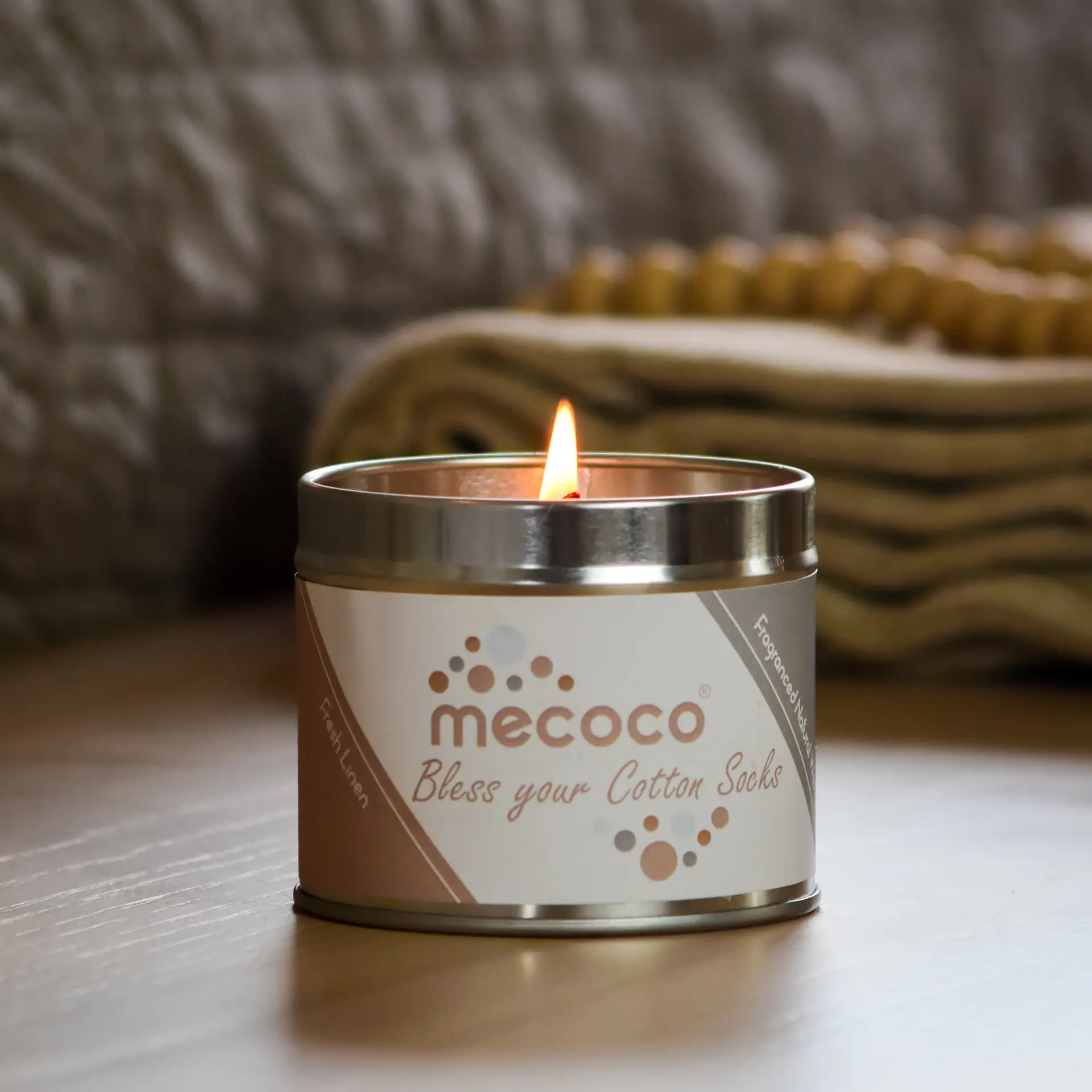 Bless Your Cotton Socks / Fresh Linen, Beige Scented Soy Wax Candles - Image 2