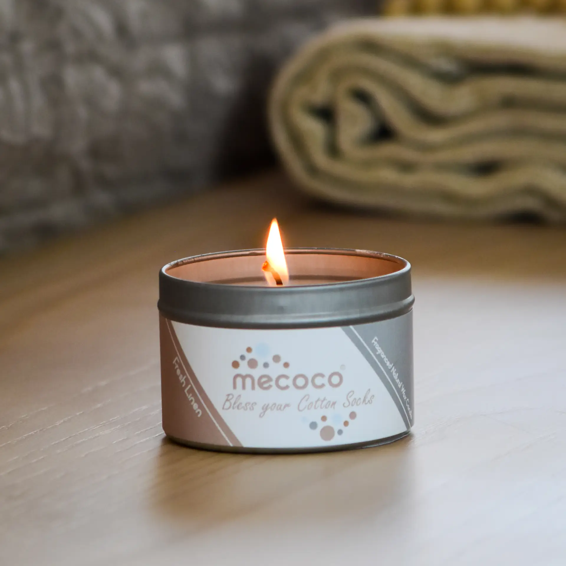 Bless Your Cotton Socks / Fresh Linen, Beige Scented Soy Wax Candles