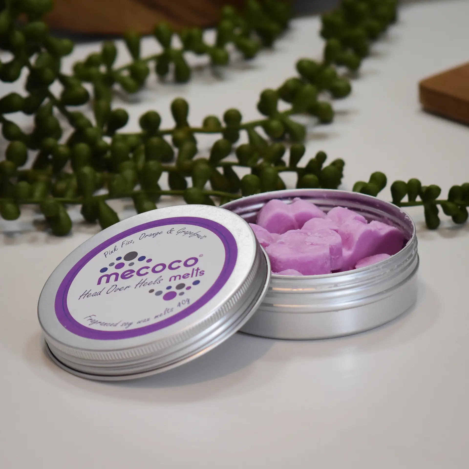 Head Over Heels / Pink Fizz & Citrus, Purple Scented Soy Wax Melts Tin