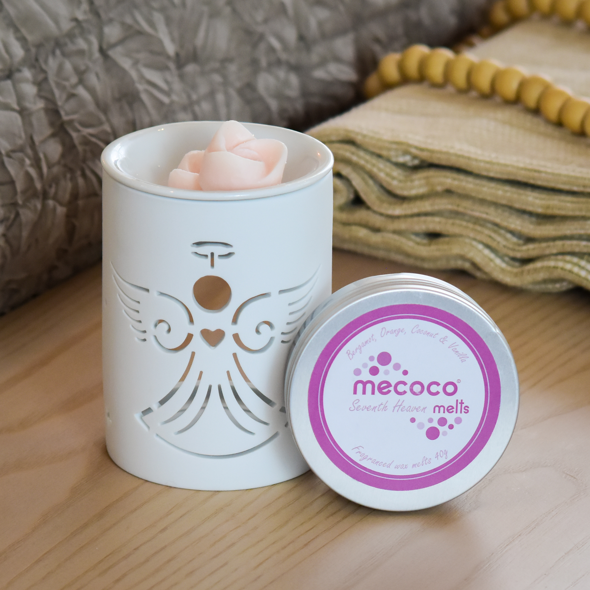 Seventh Heaven / Orange, Coconut, Bergamot & Vanilla, Pink Scented Soy Wax Melts Tin - Image 2